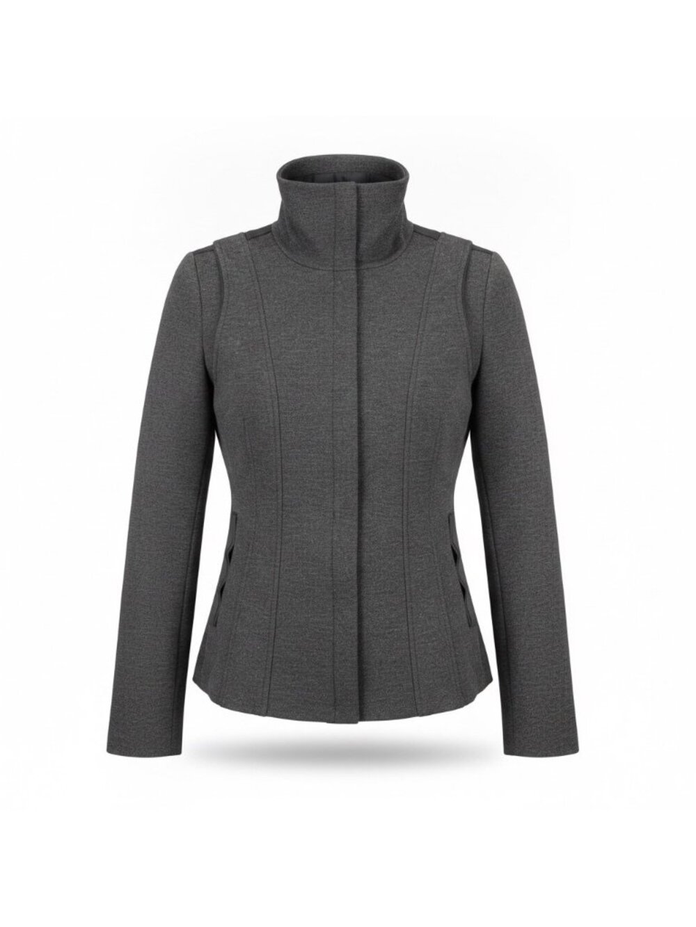 Elie Tahari Womens Charcoal High-Neck Jacket Slim Fit  Modern Design Sz XS
